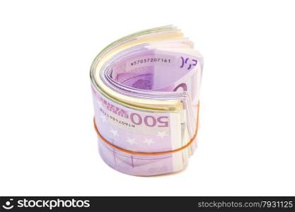 Five hundredth banknotes under rubber band isolated