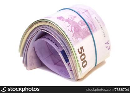 Five hundredth euro banknotes under rubber band