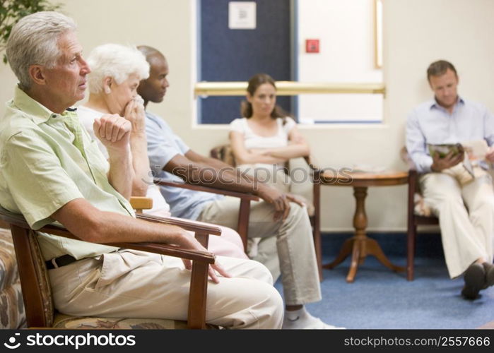 Five people waiting in waiting room