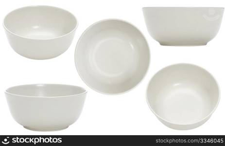 five point of view of empty bowl on white background