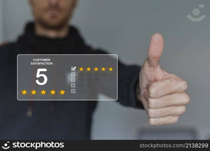 Five stars in the dark. Customer experience and satisfaction concept.