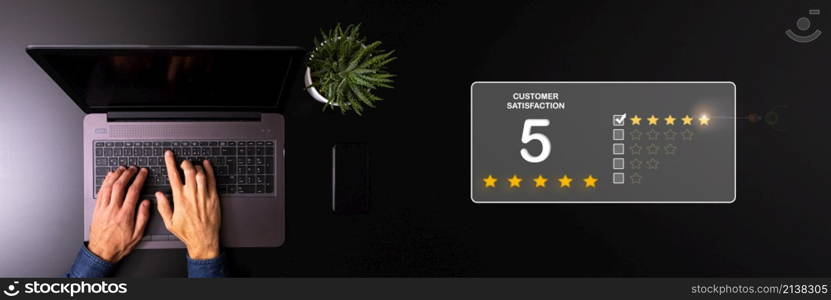 Five stars in the dark. Customer experience and satisfaction concept.