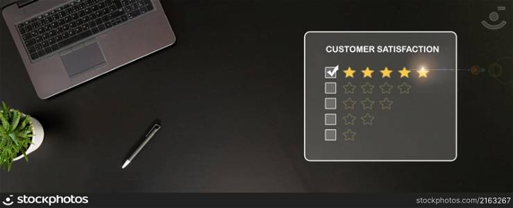 Five stars in the dark. Customer experience and satisfaction concept.