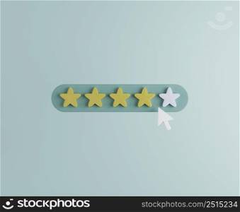 Five stars rating scale for satisfaction feedback measurement from customers to improve service 3D rendering illustration