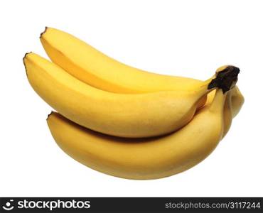 Five yellow bananas on a white background, isolated.