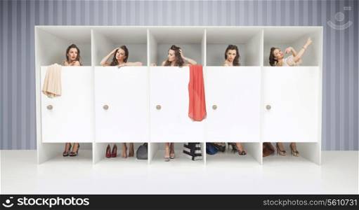 Five young girls in changing rooms