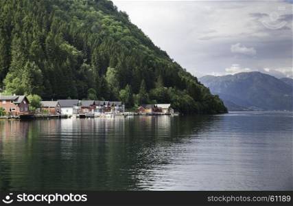 fjord sognefjord in norway from the place called Vik with mountains and lot of nature