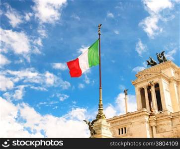 Flag at the monument to Victor Emmanuel II. Piazza Venezia, Rome , Italy