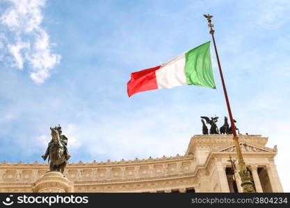 Flag at the monument to Victor Emmanuel II. Piazza Venezia, Rome , Italy