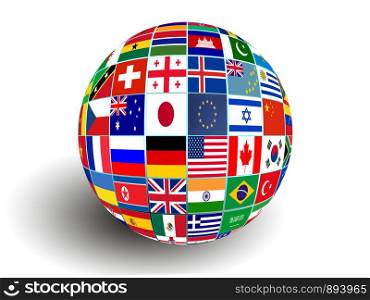 Flag Globe with different country flags on white background. Flag Globe with different country flags