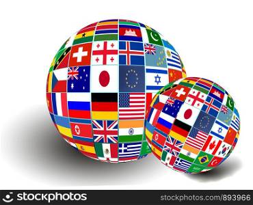 Flag Globe with different country flags on white background. Flag Globe with different country flags