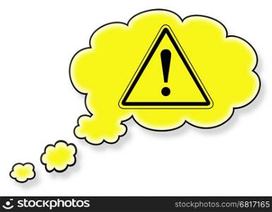 Flag in the cloud, isolated on white background, danger - exclamation mark