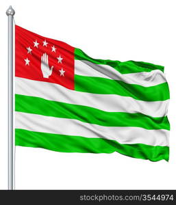 Flag of Abkhazia with flagpole waving in the wind against white background