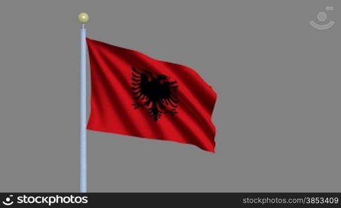 Flag of Albania waving in the wind - highly detailed flag including alpha matte for easy isolation - Flagge Albaniens im Wind inklusive Alpha Matte