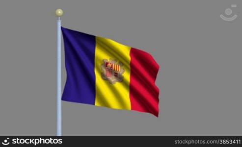 Flag of Andorra waving in the wind - highly detailed flag including alpha matte for easy isolation - Flagge Andorras im Wind inklusive Alpha Matte