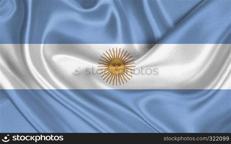 Flag of Argentina waving in the wind with highly detailed fabric texture
