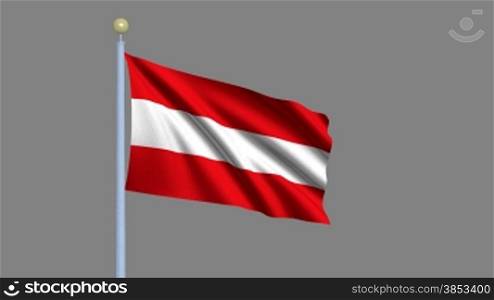 Flag of Austria waving in the wind - highly detailed flag including alpha matte for easy isolation --- Flagge Oesterreichs im Wind inklusive Alpha Matte