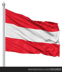 Flag of Austria with flagpole waving in the wind against white background