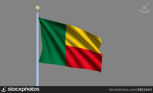 Flag of Benin waving in the wind - highly detailed flag including alpha matte for easy isolation - Flagge Albaniens im Wind inklusive Alpha Matte