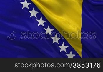 Flag of Bosnia and Herzegovina waving gently in the wind. Seamless loop with high quality, glossy fabric material.