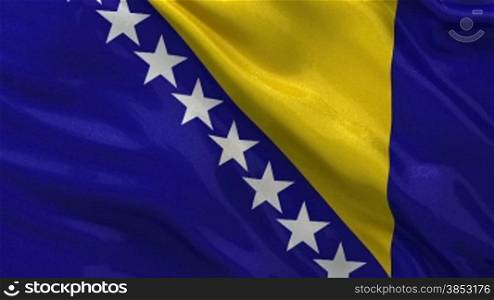 Flag of Bosnia and Herzegovina waving gently in the wind. Seamless loop with high quality, glossy fabric material.