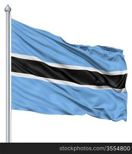 Flag of Botswana with flagpole waving in the wind against white background