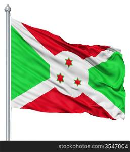 Flag of Burundi with flagpole waving in the wind against white background