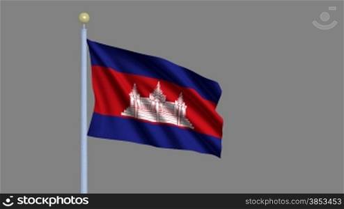 Flag of Cambodia waving in the wind - highly detailed flag including alpha matte for easy isolation - Flagge Albaniens im Wind inklusive Alpha Matte