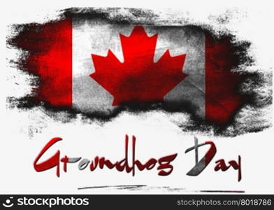 Flag of Canada for Groundhog Day with white background. Brown wooden texture.