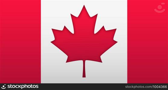 Flag of Canada with maple in paper cut style. Flat design vector illustration.. Flag of Canada with maple in paper cut style.