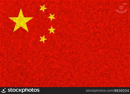 Flag of China on styrofoam texture. national flag painted on the surface of plastic foam. Flag of China on styrofoam texture