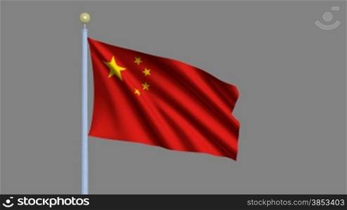 Flag of China waving in the wind - highly detailed flag including alpha matte for easy isolation - Flagge Chinas im Wind inklusive Alpha Matte