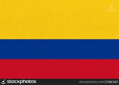 Flag of Colombia. Colombian flag on fabric surface. Colombian national flag on textured background. Fabric Texture. Colombian country. Republic of Colombia. Flag of Colombia. Colombian flag on fabric surface