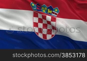 Flag of Croatia gently waving in the wind. Seamless loop with high quality, glossy fabric material.