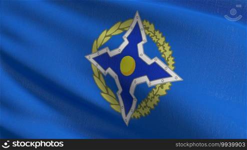 Flag of CSTO or Collective Security Treaty Organisation. 3D rendering illustration of waving sign symbol.
