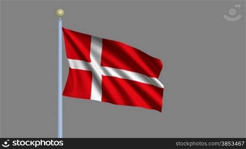 Flag of Denmark waving in the wind - highly detailed flag including alpha matte for easy isolation - Flagge Daenemarks im Wind inklusive Alpha Matte