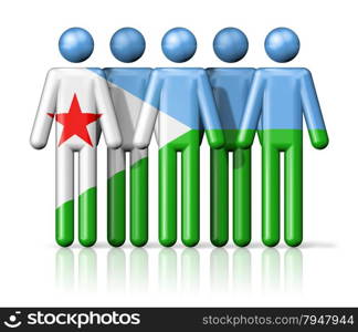 Flag of Djibouti on stick figure - national and social community symbol 3D icon. Flag of Djibouti on stick figure