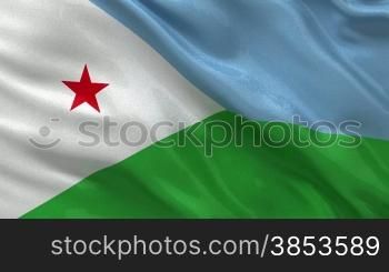 Flag of Djibouti waving in the wind. Seamless loop with high quality fabric material.