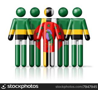 Flag of Dominica on stick figure - national and social community symbol 3D icon. Flag of Dominica on stick figure