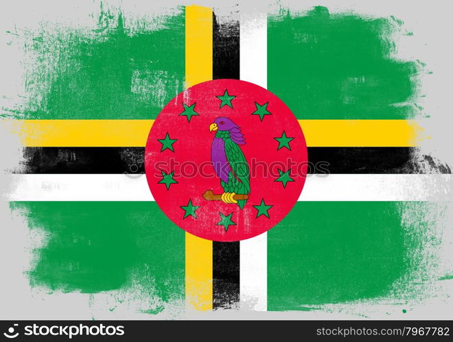 Flag of Dominica painted with brush on solid background,