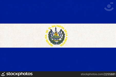 Flag of El Salvador. Salvadoran flag on fabric surface. Fabric Texture. National symbol. Republic of El Salvador. Salvador national flag. Flag of El Salvador. fabric Texture. National symbol