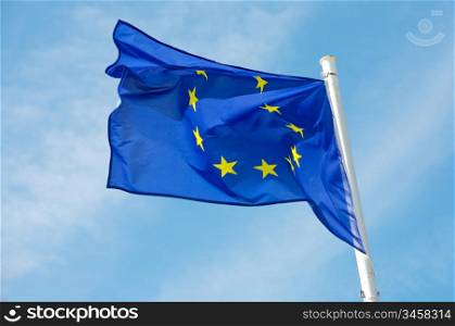 flag of Europe in the blue sky