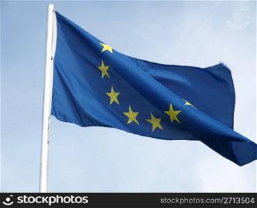 Flag of Europe over a blue sky. Flag of Europe