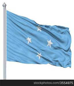 Flag of Federated States with flagpole waving in the wind against white background