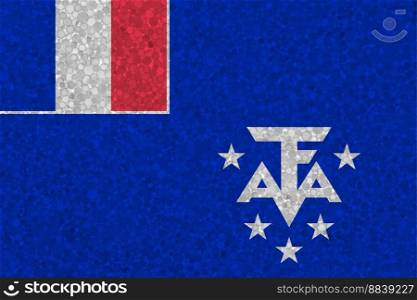 Flag of French Southern and Antarctic Lands on styrofoam texture. national flag painted on the surface of plastic foam. Flag of French Southern and Antarctic Lands on styrofoam texture
