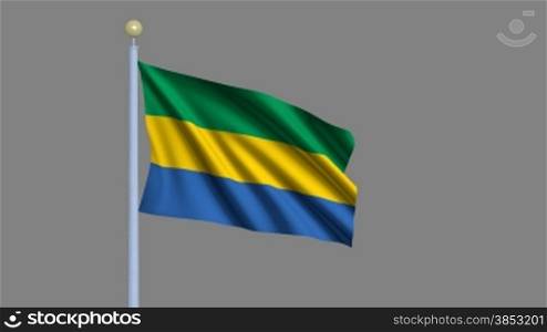 Flag of Gabon waving in the wind - highly detailed flag including alpha matte for easy isolation - Flagge Gabons im Wind inklusive Alpha Matte