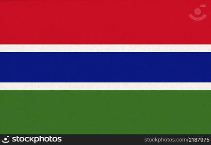 flag of Gambia. National Gambian flag on fabric surface. Gambian national flag on textured background. Fabric Texture. Republic of The Gambia. flag of Gambia. National Gambian flag on fabric surface