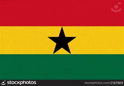 flag of Ghana. National Ghanian flag on fabric surface. Ghanian national flag on textured background. Fabric Texture. Republic of Ghana. flag of Ghana. National Ghanian flag on fabric surface