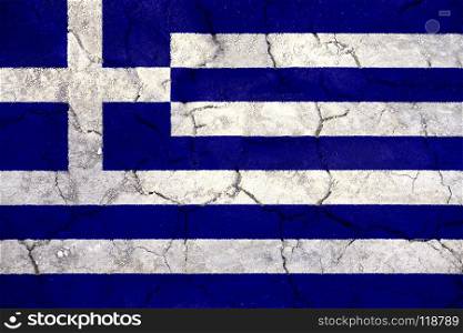Flag of Greece painted on cracked ground. Flag of Greece painted on cracked ground closeup