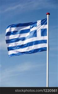 Flag of Greece waving in the sky